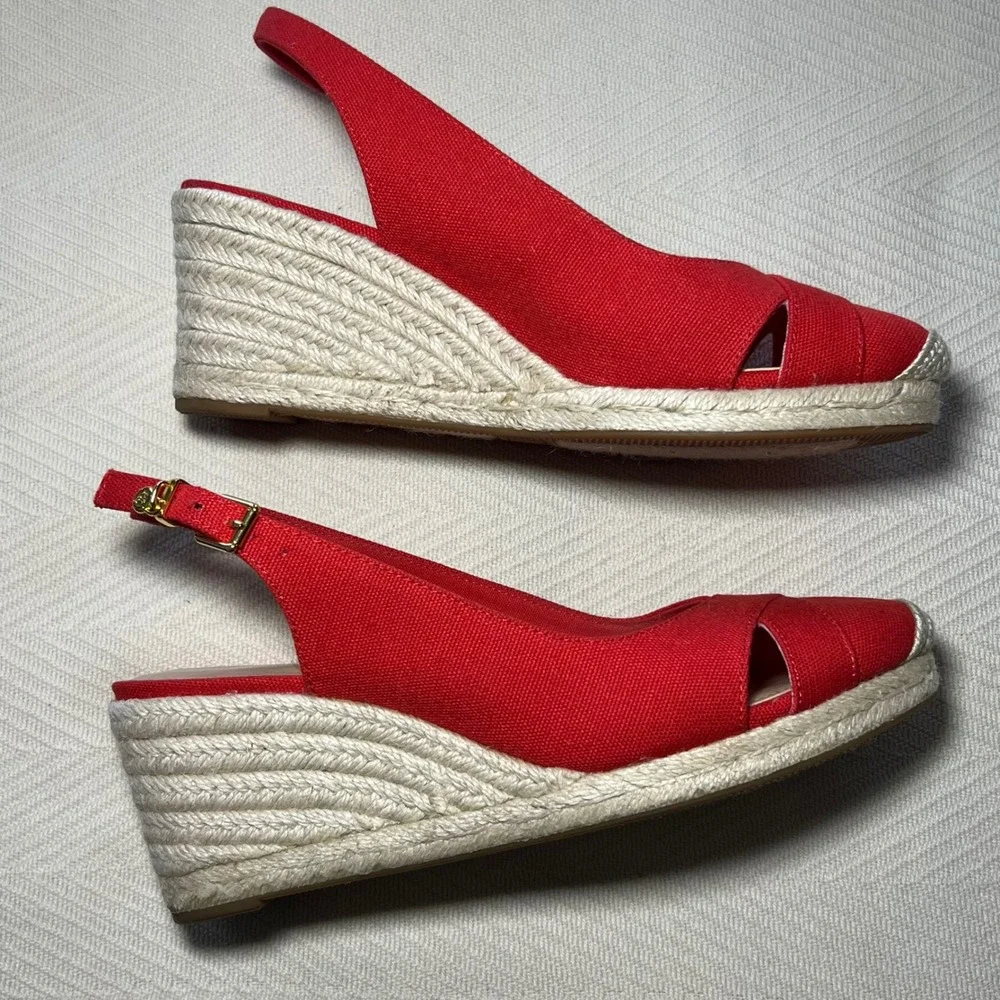 Lauren Ralph Lauren Hadly Red Espadrille Wedge Slingback Sandals Womens 7B